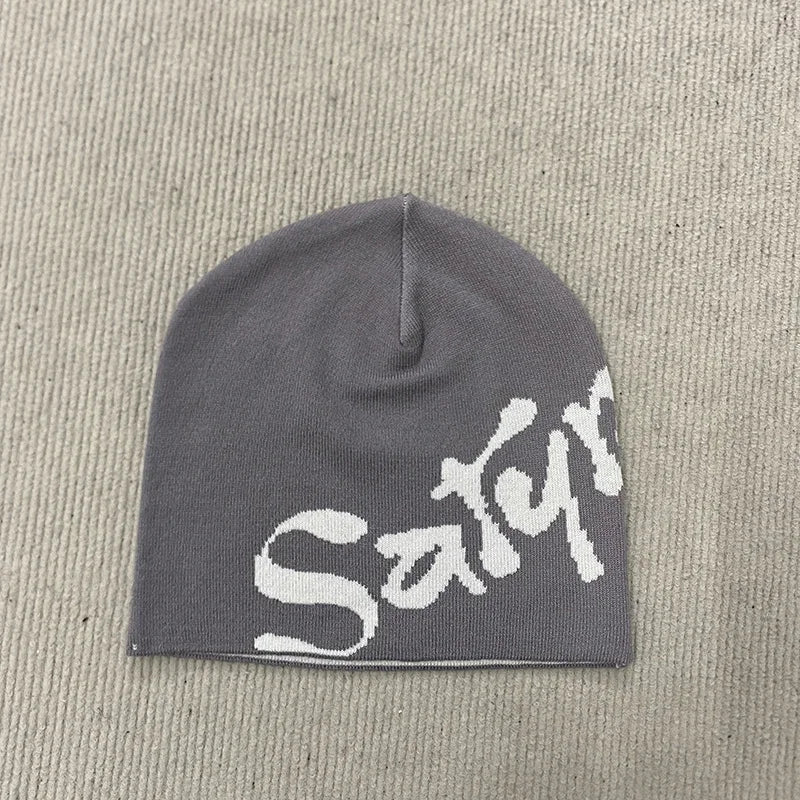 Unisex Letter Print Knit Beanie Soft Stretchy Warm Skull Cap