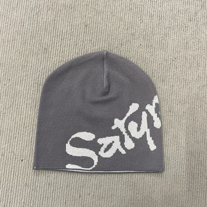 Unisex Letter Print Knit Beanie Soft Stretchy Warm Skull Cap
