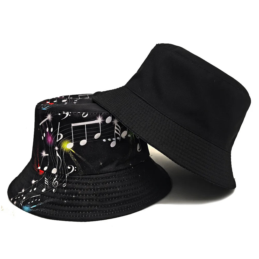 Fashion Musical Note Print Bucket Hat Travel Beach
