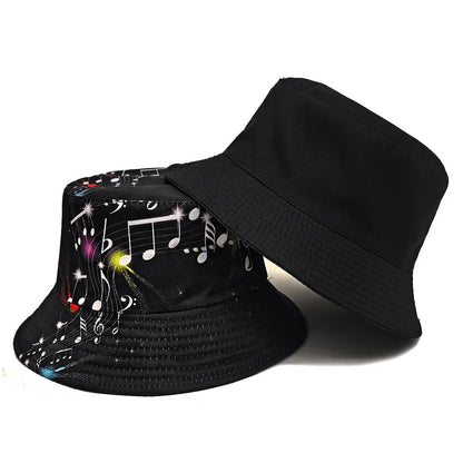 Fashion Musical Note Print Bucket Hat Travel Beach
