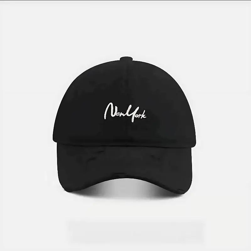 Distressed Perforated Duckbill Cap Cotton Baseball Cap