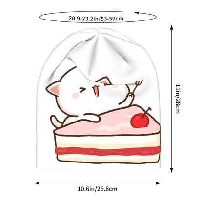 Kawaii Peach Cat Eating Strawberry Cake Caps Goma Mochi Men Women