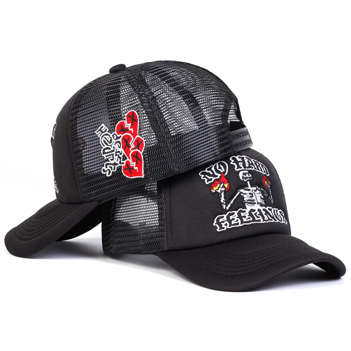 Unisex Skull Flame Embroidery Baseball Net Caps Spring and Summer