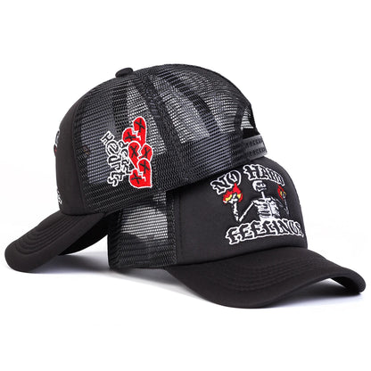 Unisex Skull Flame Embroidery Baseball Net Caps Spring and Summer