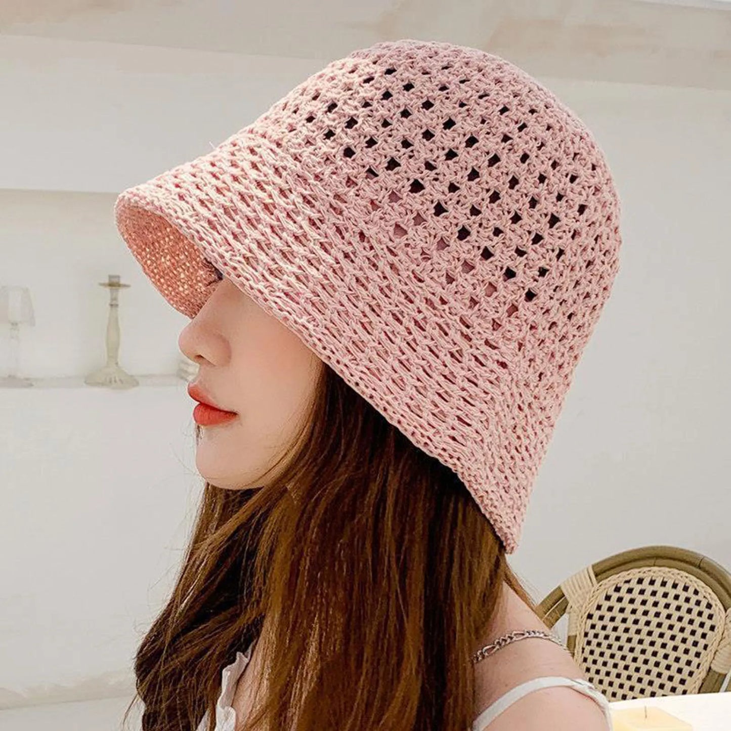 Summer Women Bucket Hat Hollow Out Thin Breathable Sun Hat