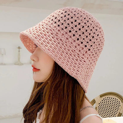 Summer Women Bucket Hat Hollow Out Thin Breathable Sun Hat