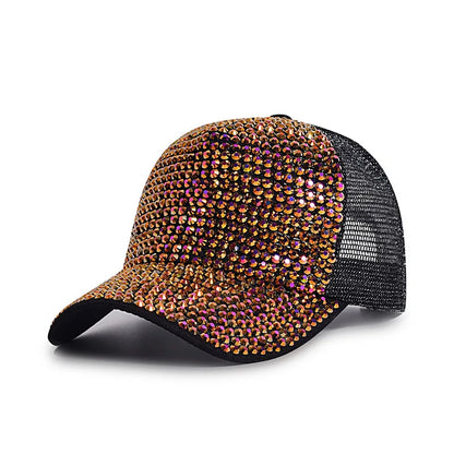 Baseball Cap Women Full Rhinestone Beads Mesh Cap