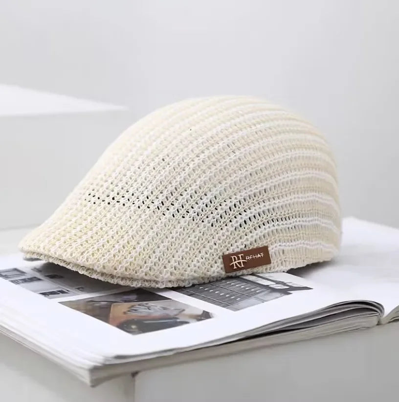 Men's Forward Hat Breathable Linen Knitted Duck Tongue Hat Summer