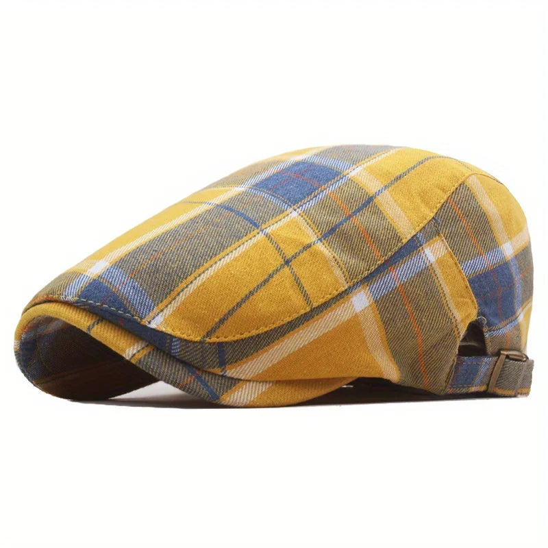 Men's Plaid Pattern Flat Cap Newsboy Hat Women Beret