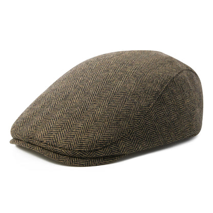 Men's Herringbone Flat Ivy Newsboy Hat Wool Blend Gatsby Cabbie Cap