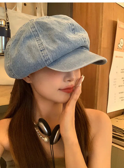 Cotton Denim Beret Hat Men Women Fashion Autumn Vintage Newsboy