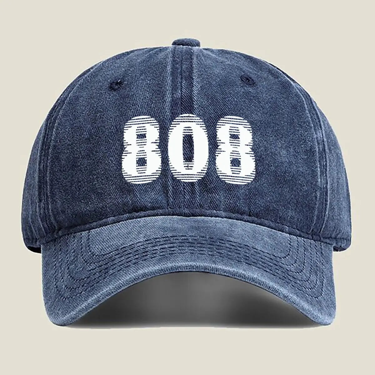 Bold “808” Text Unisex Adjustable Adult Washed Baseball Cap Casual Hat
