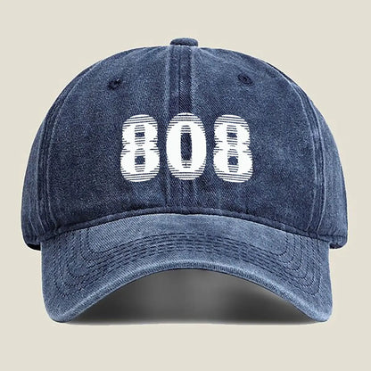 Bold “808” Text Unisex Adjustable Adult Washed Baseball Cap Casual Hat