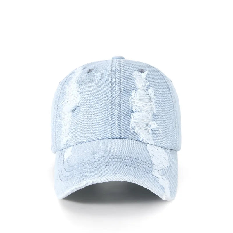 Black Distressed Denim Baseball Cap Men Women