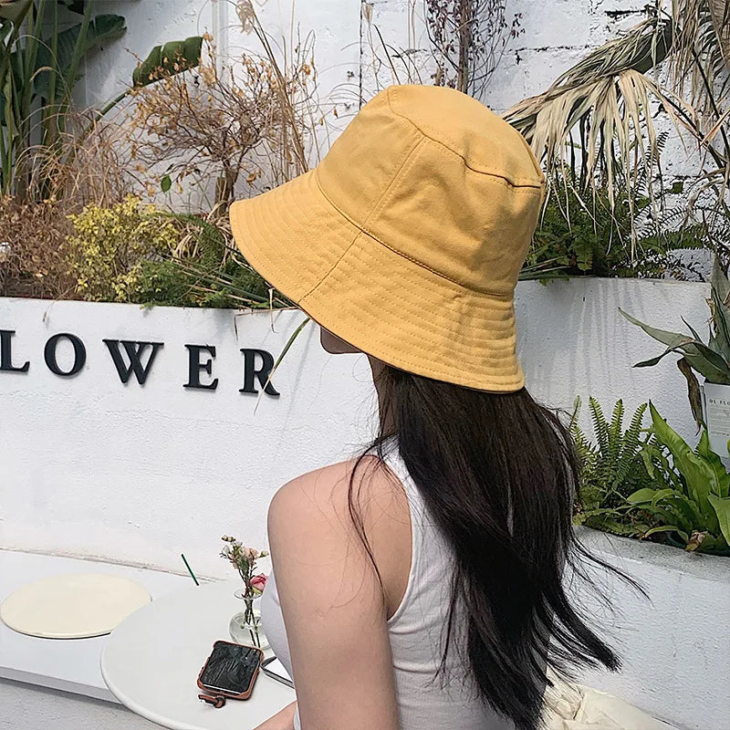 Solid Color Fisherman Hat Korean Trendy Hip Hop Bucket Hat Summer Flat Top Sun Cap Casual Outdoor