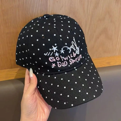 Outdoor Travel Polka Dot Letter Embroidery Baseball Cap Wide Brim Shows a Small Face Versatile Sports Deep Top Cap