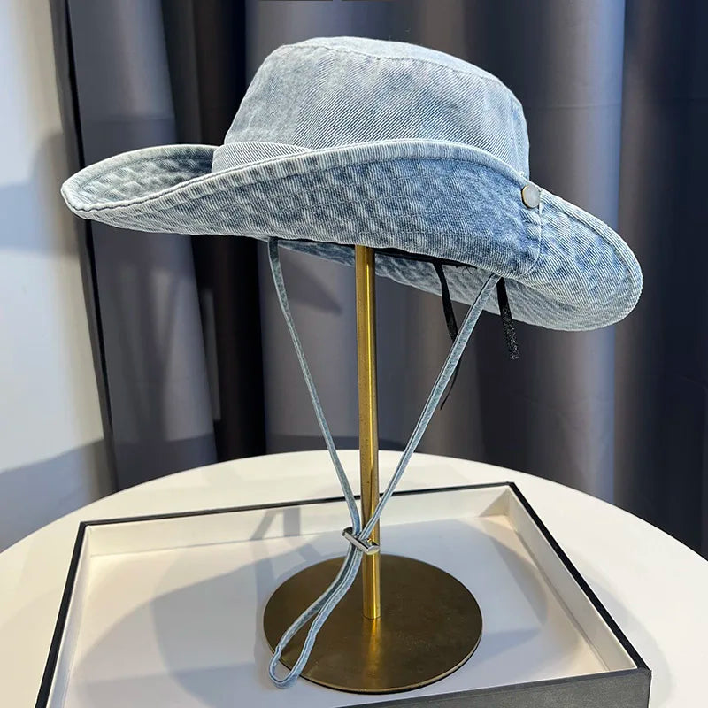 Vintage Washed Denim Bucket Hat Unisex Summer Sun Hat