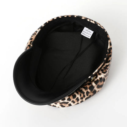 Vintage Leopard Print Berets For Women Fashion Y2k Flat Army Cap Salor Hat