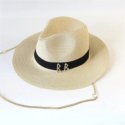 Fashionable Metal RB Letter Straw Sun Hats