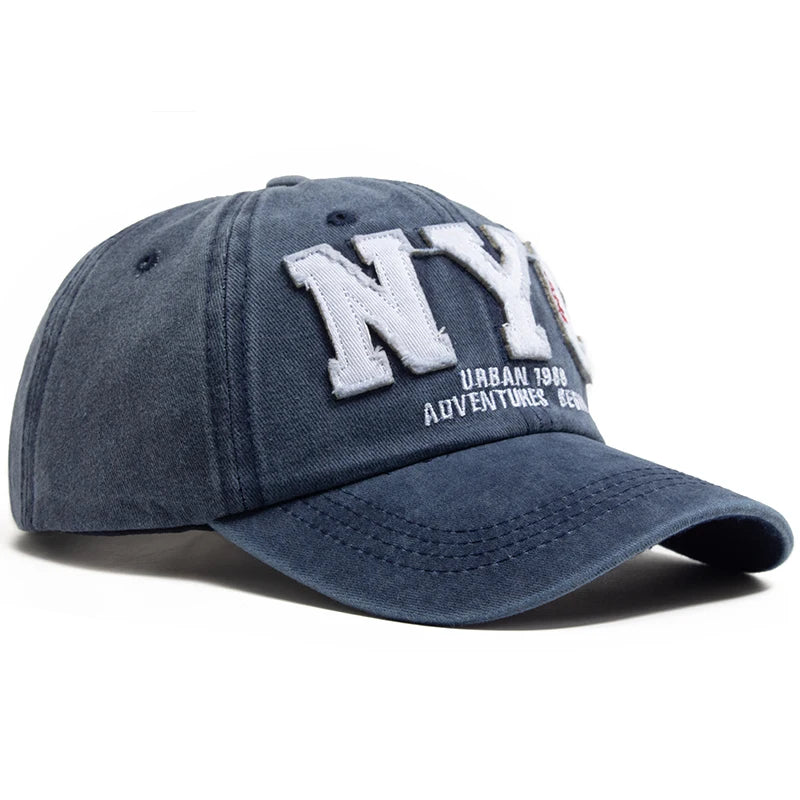 New Vintage Big Letter NYC Baseball Cap Men Cotton Washed Spring Autumn