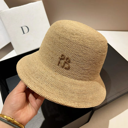 New Designer Raffia Straw Bucket Hat Women Beach Hat Female Korean Travel Sun Protection Breathable Fisherman Hat