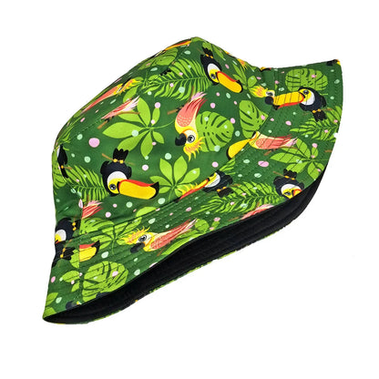 Green Leaf and Bird Pattern Bucket Hats Women Men