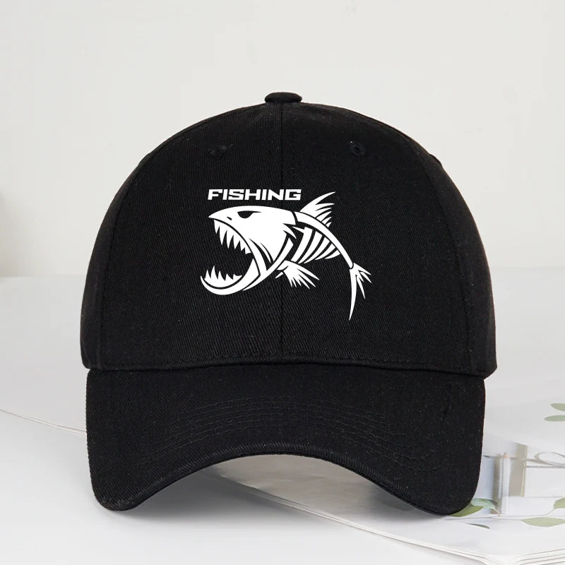 Outdoor Fishing Skeleton Fish Printed Baseball Cap