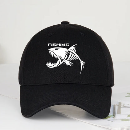 Outdoor Fishing Skeleton Fish Printed Baseball Cap