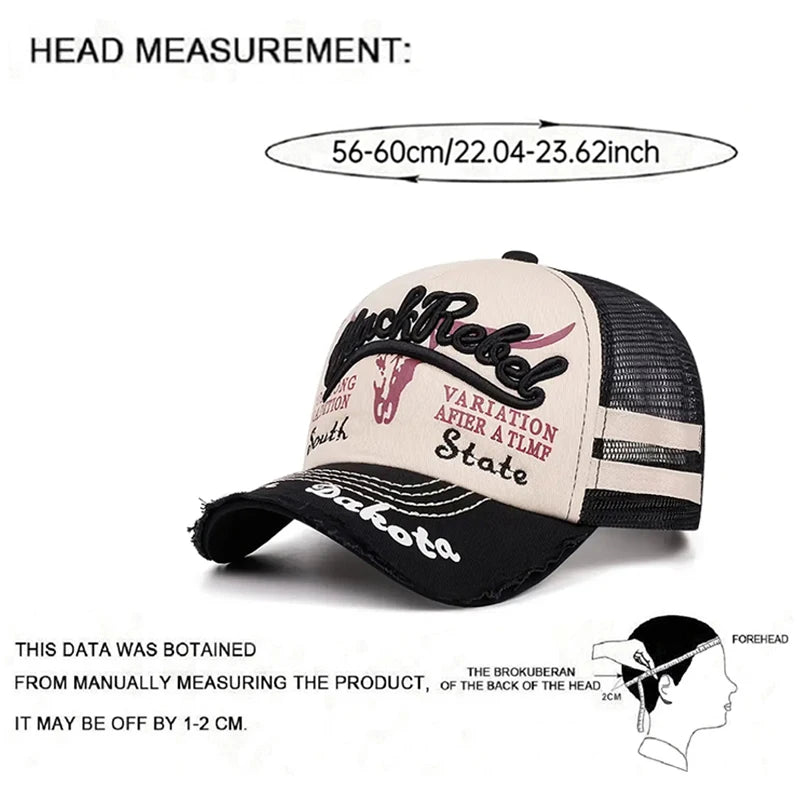 Creative Mesh Hat Cow Head Side Patched Embroidered Hip Hop