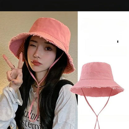 Unisex Large Brim Fringed Fisherman Hat Solid Color