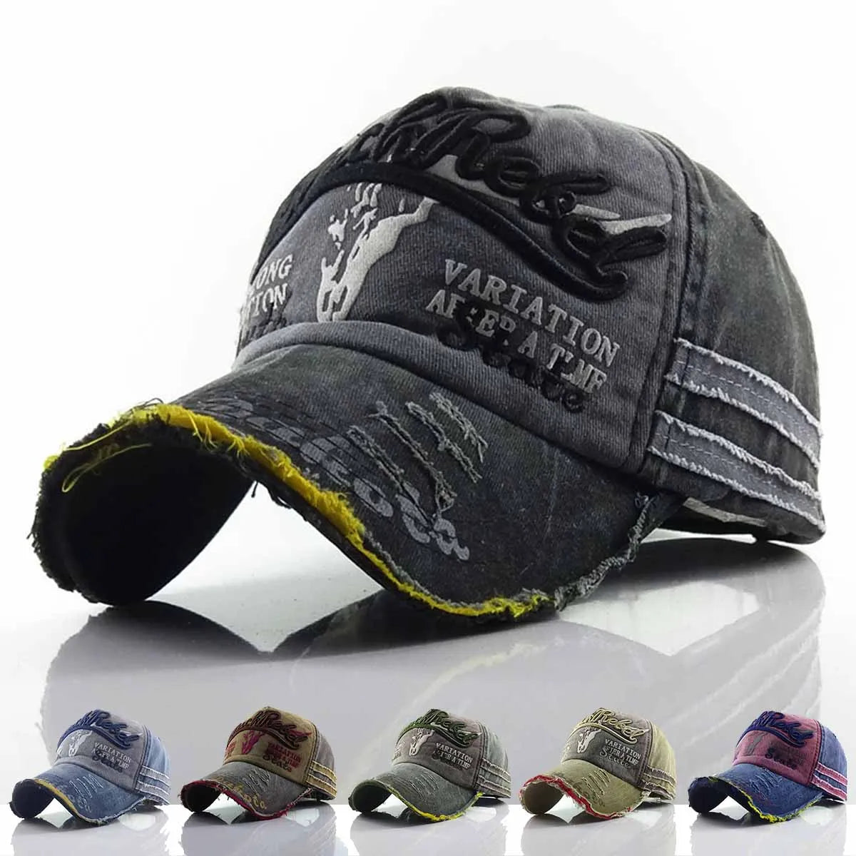 Unisex Black Rebel Letter Embroidery Wash Baseball Caps