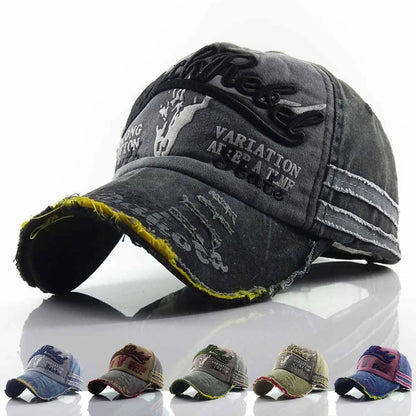 Unisex Black Rebel Letter Embroidery Wash Baseball Caps