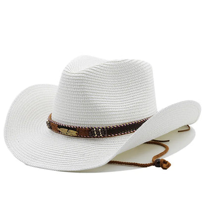 Women Men Cowboy Hat Summer Wide Brim Western Cowgirl Straw Hats