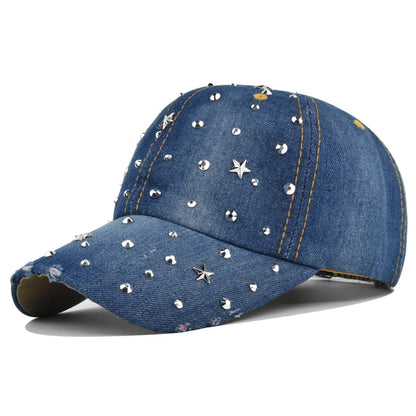 Denim Baseball Cap Women Washed Hat Vintage Rivet Star Sunshade Snapback Hats