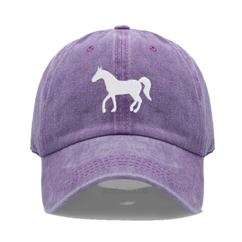 Horse Embroidered Baseball Cap For Women Men Fashion Adjustable Washed Cotton