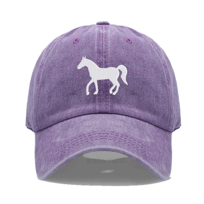 Horse Embroidered Baseball Cap For Women Men Fashion Adjustable Washed Cotton