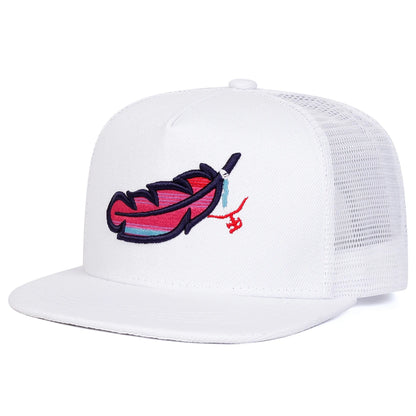 Unisex Colorful Feather Embroidery Hip-hop Net Hats Spring Summer