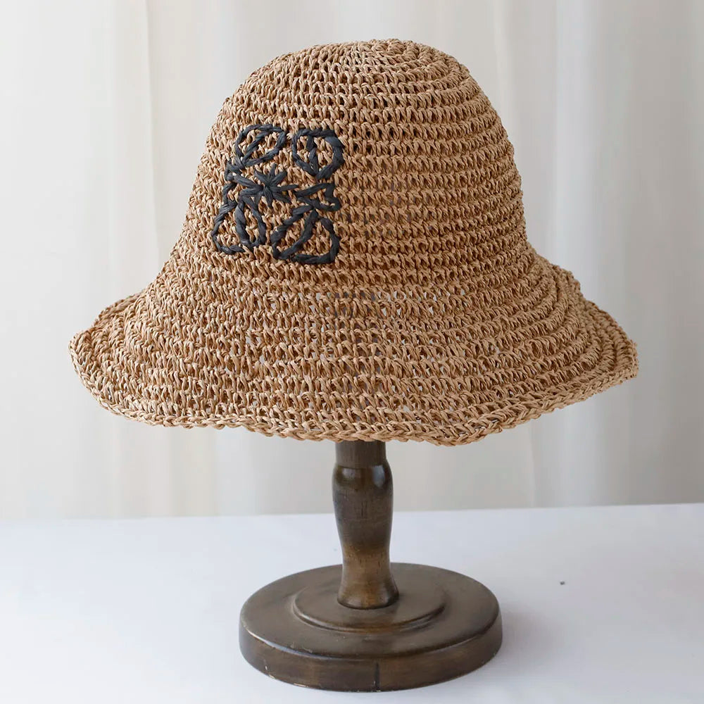 Women Beach Panama Straw Dome Bucket Hat
