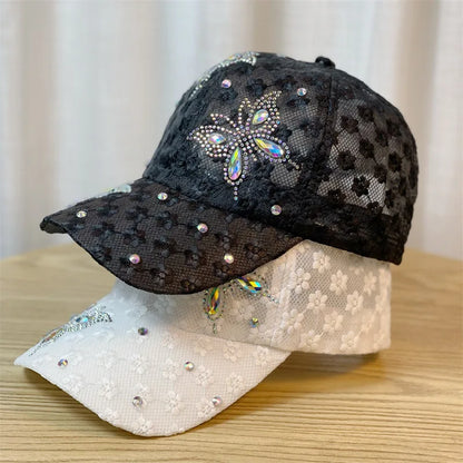 Summer Beaded Butterfly Breathable Lace Netting Baseball Cap