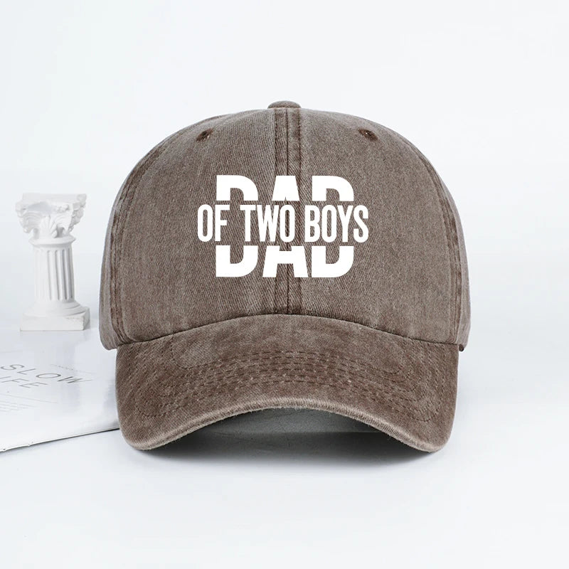 Retro Double Boy Dad Print Washed Baseball Cap