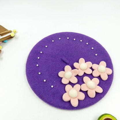 Women Handmade Beret Hat Female Hat Autumn Wool Felt Cloud Painter Cap