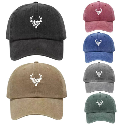 Deer Head Antlers Printed Washed Cotton Adjustable Baseball Cap