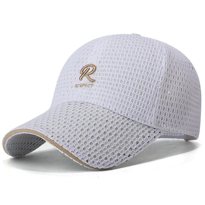 R Letter Embroidery Full Mesh Baseball Cap