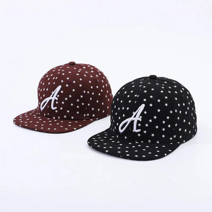 Full-Print White Star-Letter A Flat-Brim Hat