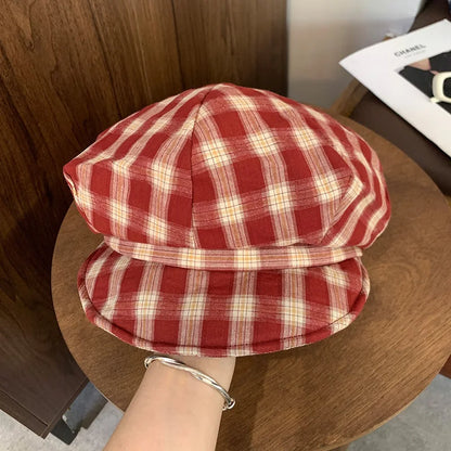 Plaid Newsboy Cap Women Face Flattering Baker Boy Cap