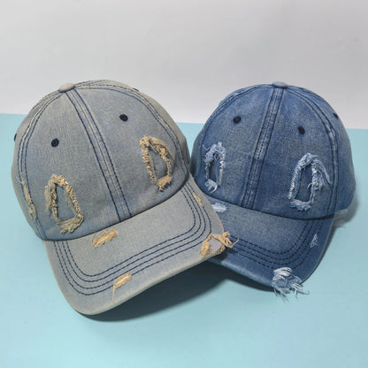 Distressed Washed Denim Baseball Cap Adjustable