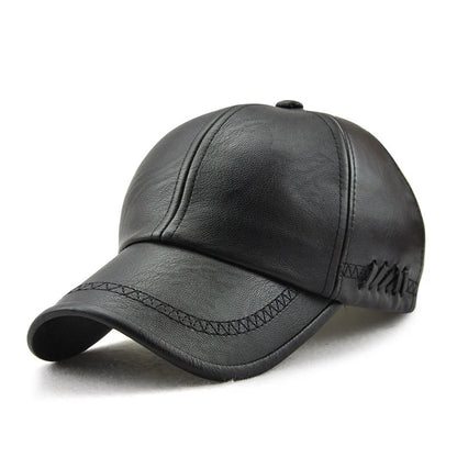 Fashion Solid Winter Leather Baseball Cap Men