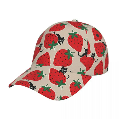 Strawberry Pattern Baseball Cap Adjustable Polyester Snapback Hat