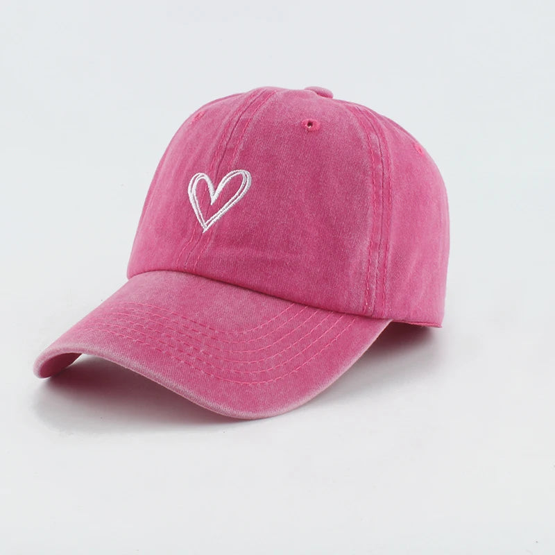 Sport Baseball Caps For Men Women Love Heart Embroidery Washed Cotton