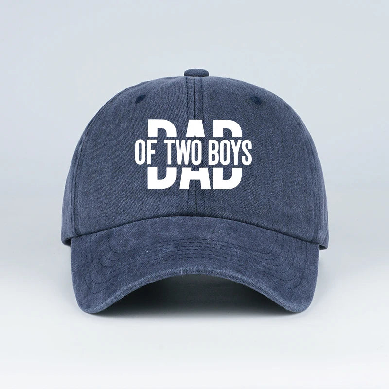 Retro Double Boy Dad Print Washed Baseball Cap